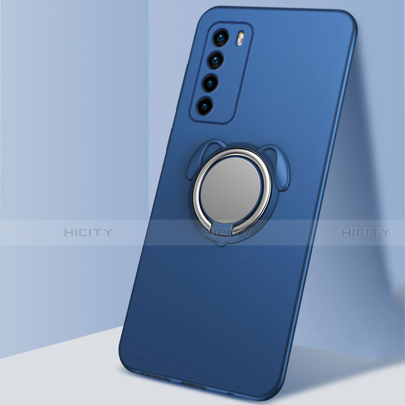 Funda Silicona Carcasa Ultrafina Goma con Magnetico Anillo de dedo Soporte T02 para Huawei Honor Play4 5G Azul
