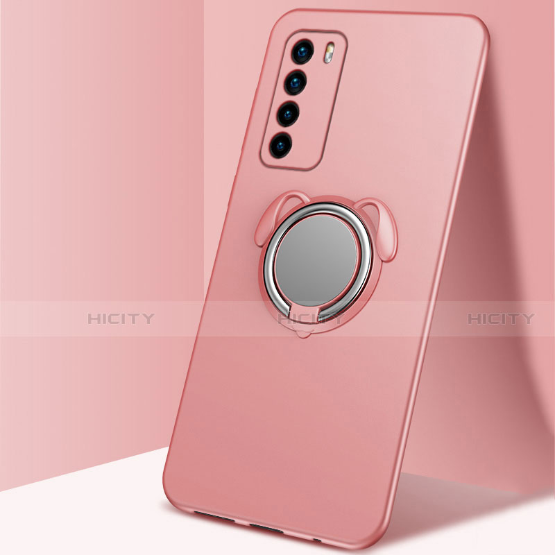 Funda Silicona Carcasa Ultrafina Goma con Magnetico Anillo de dedo Soporte T02 para Huawei Honor Play4 5G Oro Rosa