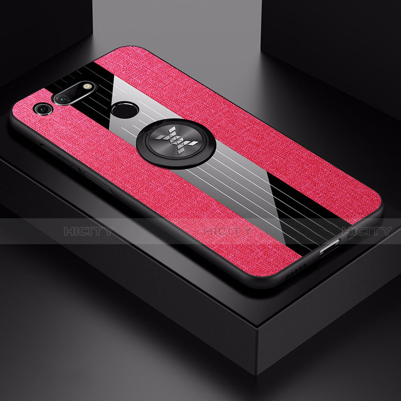 Funda Silicona Carcasa Ultrafina Goma con Magnetico Anillo de dedo Soporte T02 para Huawei Honor V20 Rojo