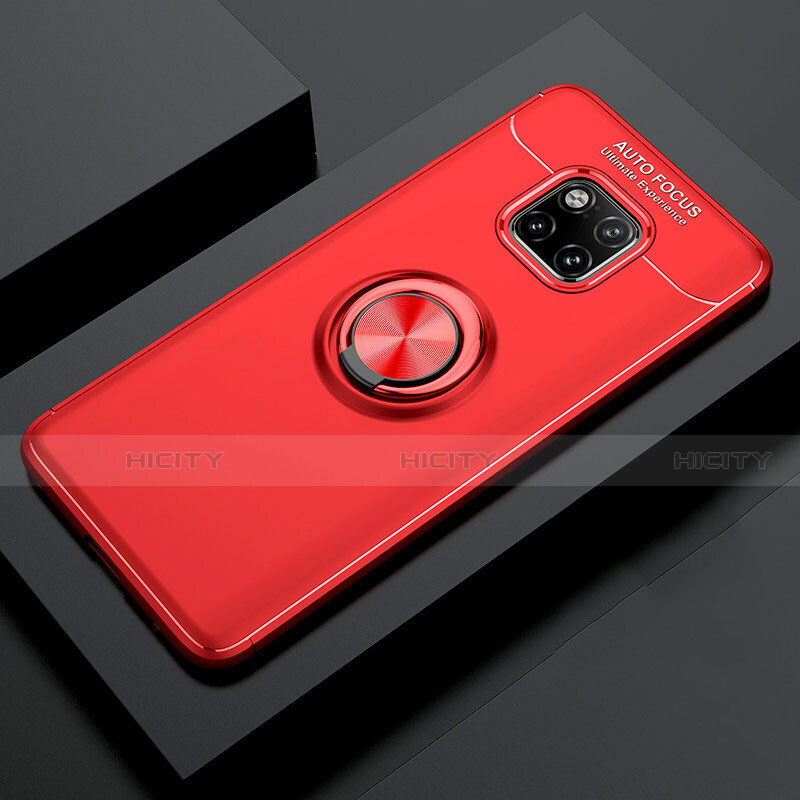 Funda Silicona Carcasa Ultrafina Goma con Magnetico Anillo de dedo Soporte T02 para Huawei Mate 20 Pro Rojo