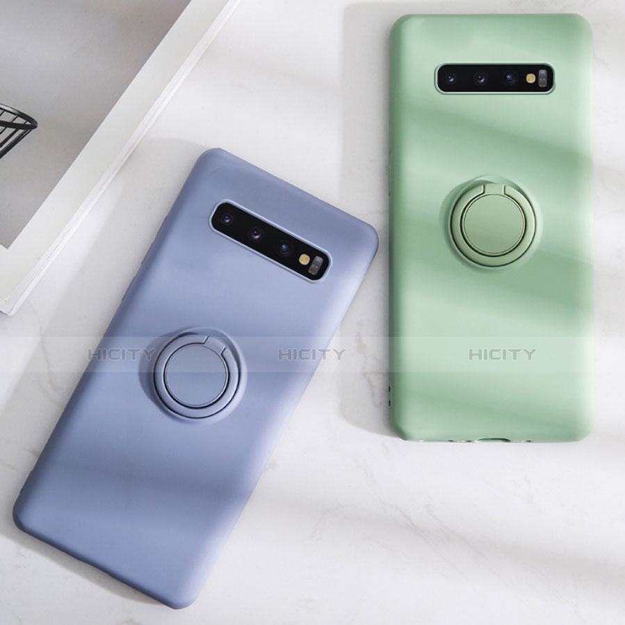 Funda Silicona Carcasa Ultrafina Goma con Magnetico Anillo de dedo Soporte T02 para Samsung Galaxy S10