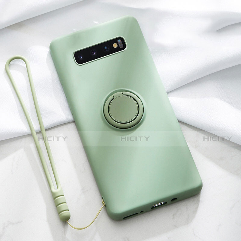 Funda Silicona Carcasa Ultrafina Goma con Magnetico Anillo de dedo Soporte T02 para Samsung Galaxy S10 5G Verde