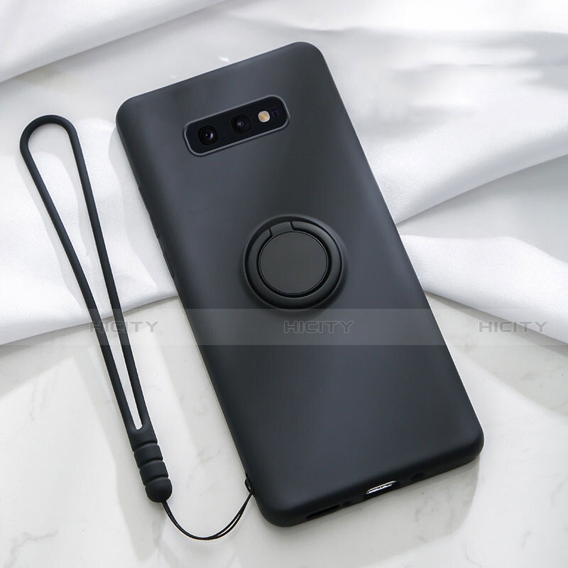 Funda Silicona Carcasa Ultrafina Goma con Magnetico Anillo de dedo Soporte T02 para Samsung Galaxy S10e Negro