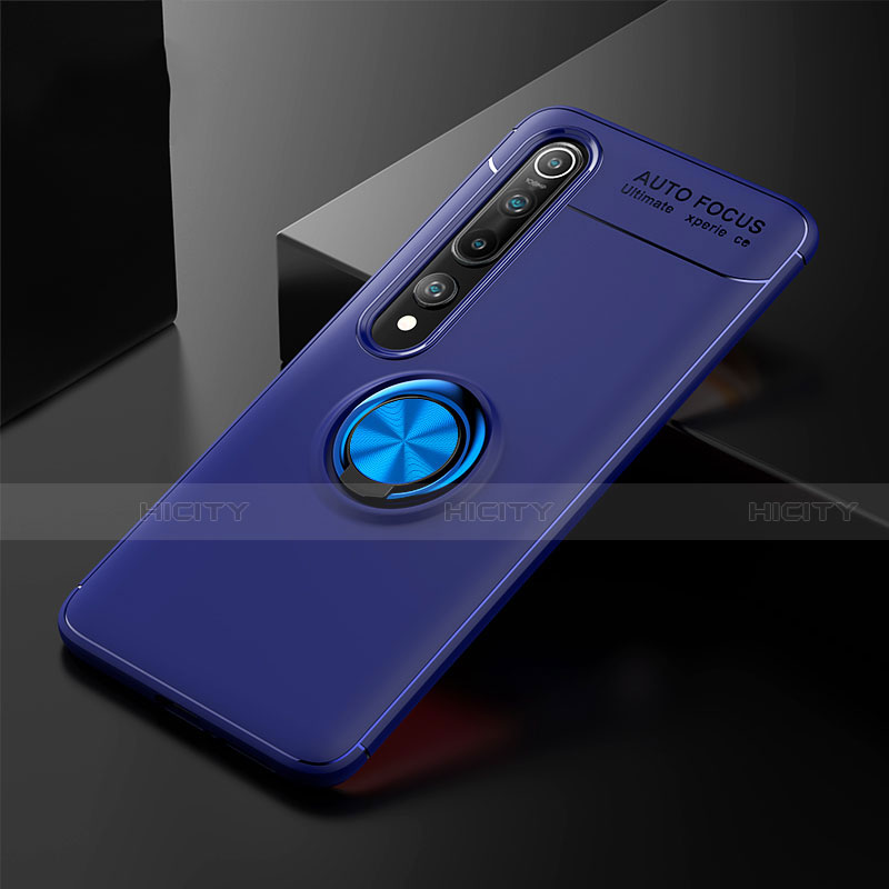 Funda Silicona Carcasa Ultrafina Goma con Magnetico Anillo de dedo Soporte T02 para Xiaomi Mi 10 Azul