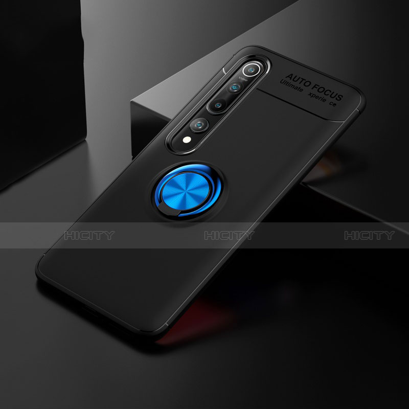 Funda Silicona Carcasa Ultrafina Goma con Magnetico Anillo de dedo Soporte T02 para Xiaomi Mi 10 Azul y Negro
