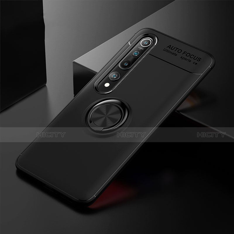 Funda Silicona Carcasa Ultrafina Goma con Magnetico Anillo de dedo Soporte T02 para Xiaomi Mi 10 Negro