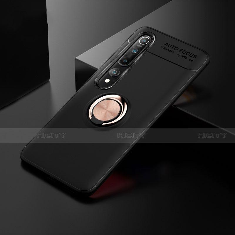 Funda Silicona Carcasa Ultrafina Goma con Magnetico Anillo de dedo Soporte T02 para Xiaomi Mi 10 Oro y Negro