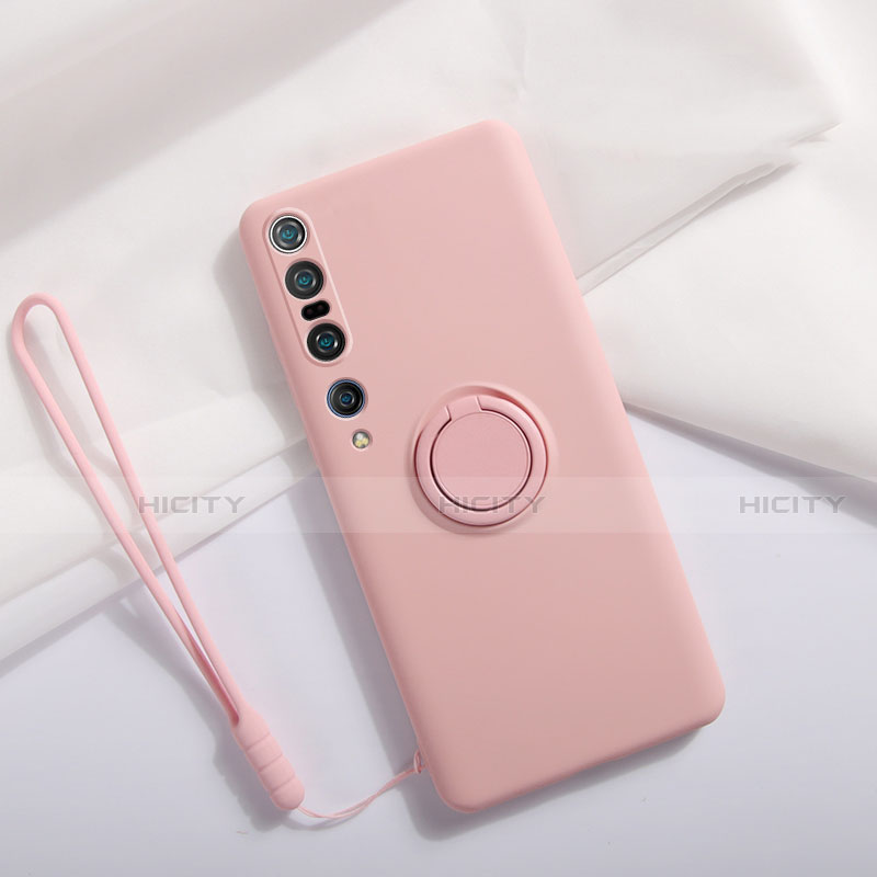 Funda Silicona Carcasa Ultrafina Goma con Magnetico Anillo de dedo Soporte T02 para Xiaomi Mi 10 Pro