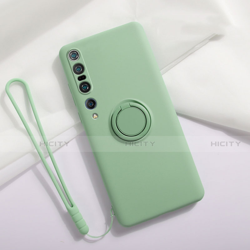 Funda Silicona Carcasa Ultrafina Goma con Magnetico Anillo de dedo Soporte T02 para Xiaomi Mi 10 Pro Cian