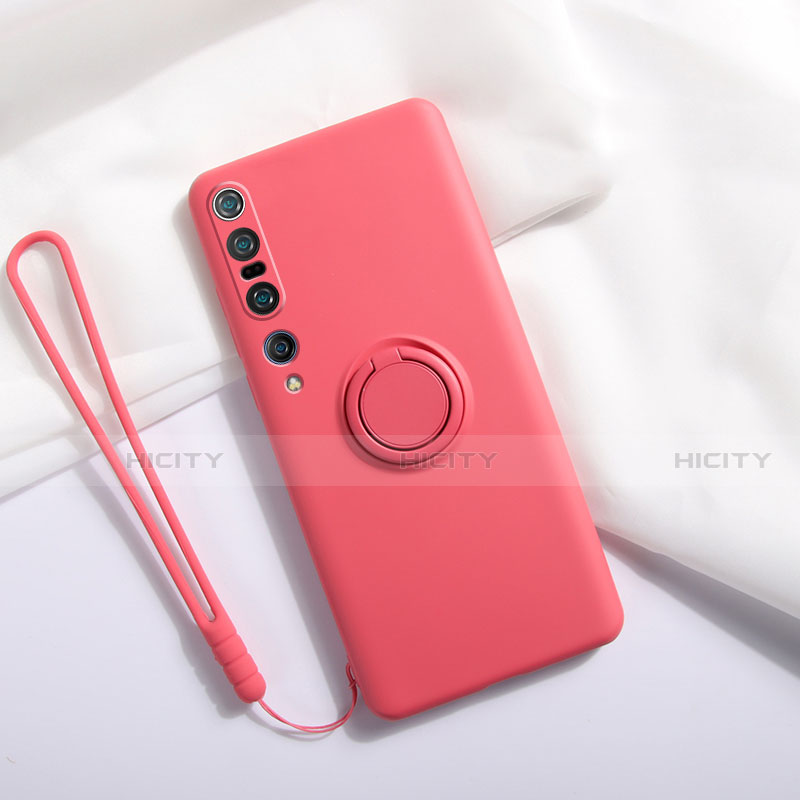 Funda Silicona Carcasa Ultrafina Goma con Magnetico Anillo de dedo Soporte T02 para Xiaomi Mi 10 Pro Rojo