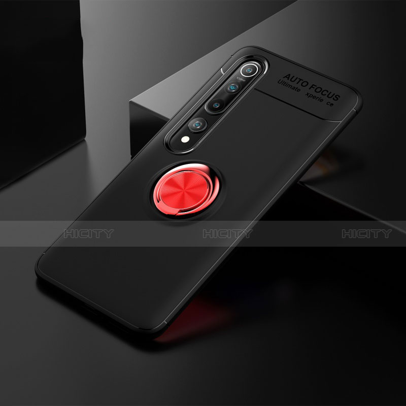 Funda Silicona Carcasa Ultrafina Goma con Magnetico Anillo de dedo Soporte T02 para Xiaomi Mi 10 Rojo y Negro
