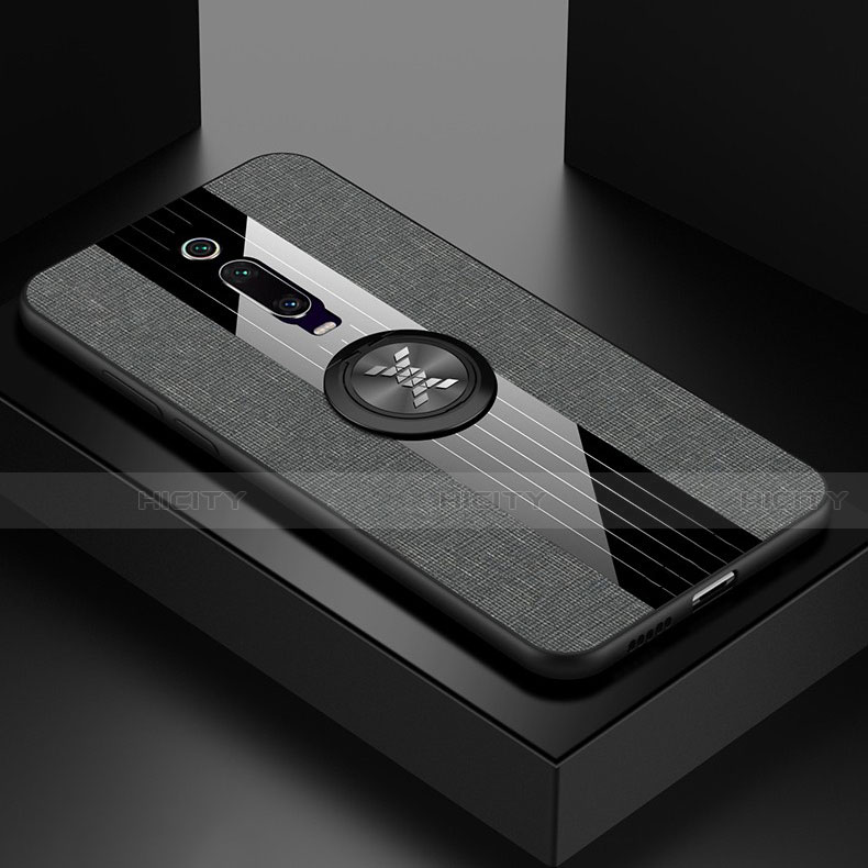 Funda Silicona Carcasa Ultrafina Goma con Magnetico Anillo de dedo Soporte T02 para Xiaomi Mi 9T Gris Oscuro