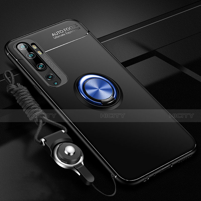 Funda Silicona Carcasa Ultrafina Goma con Magnetico Anillo de dedo Soporte T02 para Xiaomi Mi Note 10 Azul y Negro