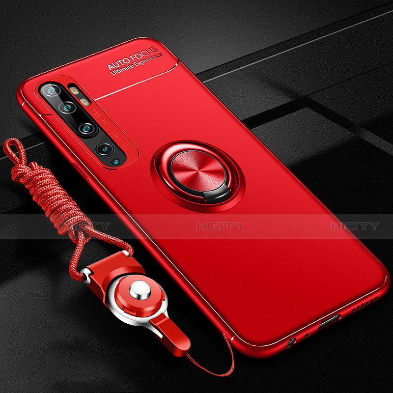 Funda Silicona Carcasa Ultrafina Goma con Magnetico Anillo de dedo Soporte T02 para Xiaomi Mi Note 10 Pro Rojo