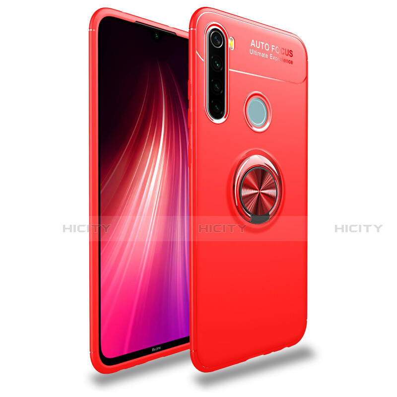 Funda Silicona Carcasa Ultrafina Goma con Magnetico Anillo de dedo Soporte T02 para Xiaomi Redmi Note 8 (2021) Rojo