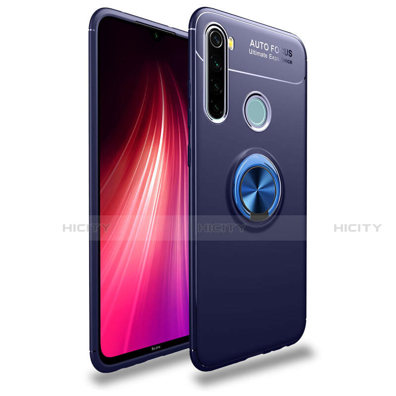 Funda Silicona Carcasa Ultrafina Goma con Magnetico Anillo de dedo Soporte T02 para Xiaomi Redmi Note 8 Azul