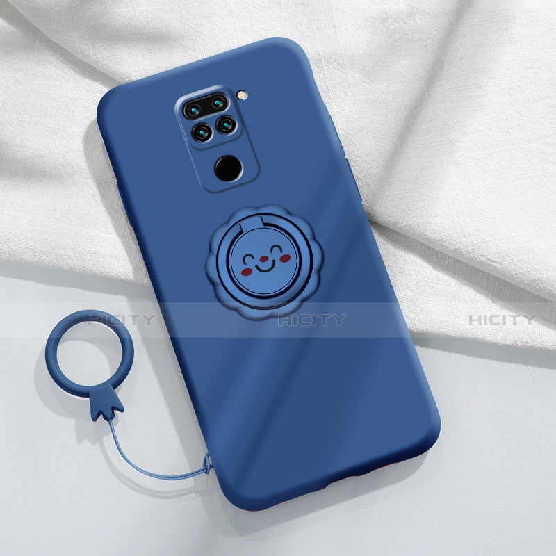 Funda Silicona Carcasa Ultrafina Goma con Magnetico Anillo de dedo Soporte T02 para Xiaomi Redmi Note 9 Azul