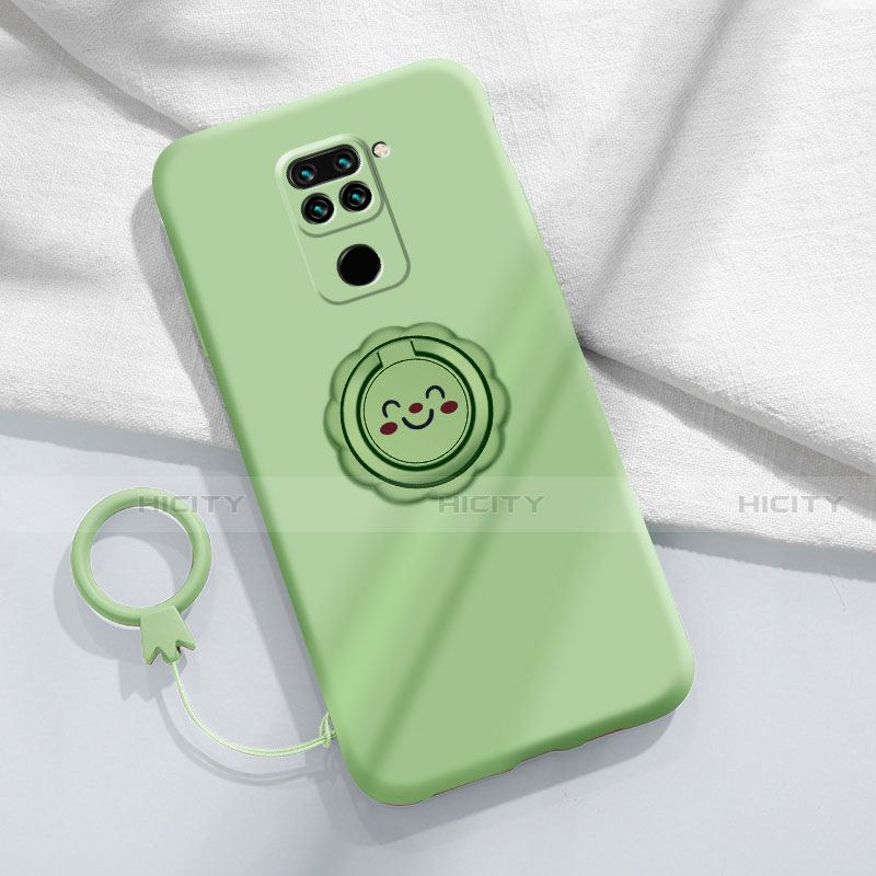 Funda Silicona Carcasa Ultrafina Goma con Magnetico Anillo de dedo Soporte T02 para Xiaomi Redmi Note 9 Cian