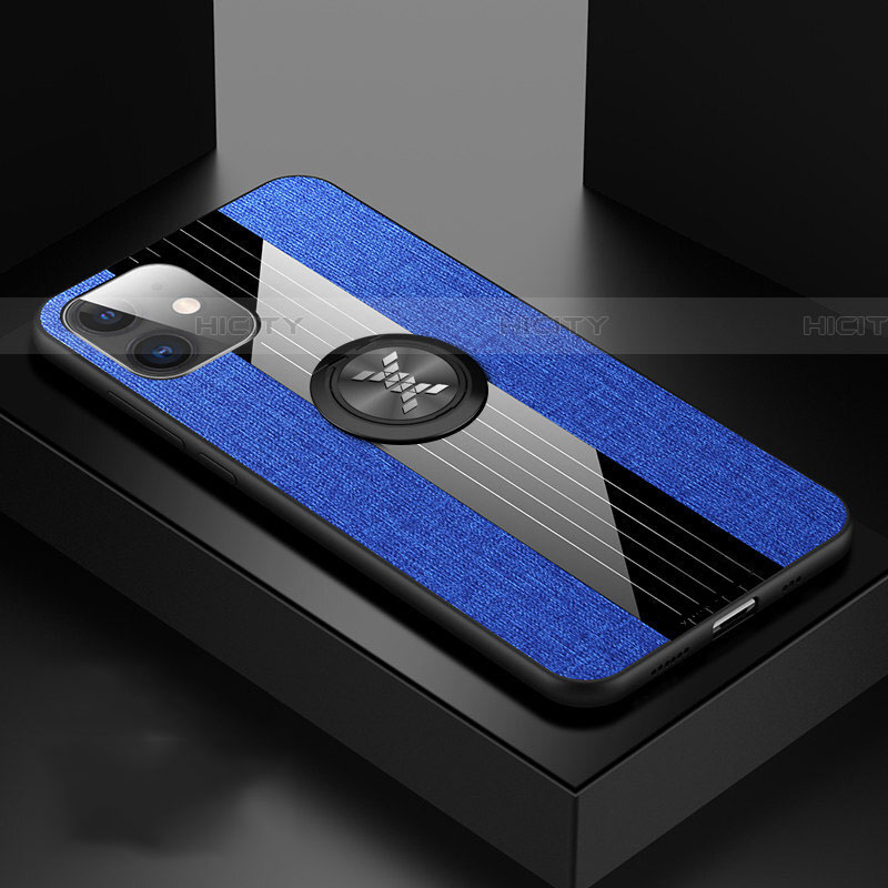 Funda Silicona Carcasa Ultrafina Goma con Magnetico Anillo de dedo Soporte T03 para Apple iPhone 11 Azul
