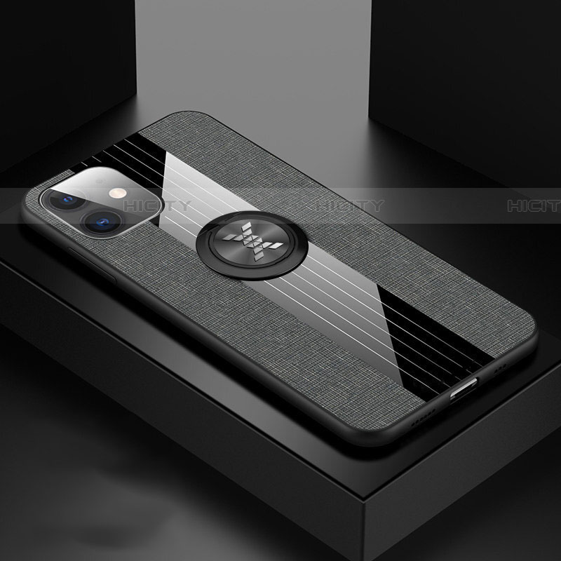 Funda Silicona Carcasa Ultrafina Goma con Magnetico Anillo de dedo Soporte T03 para Apple iPhone 11 Gris Oscuro