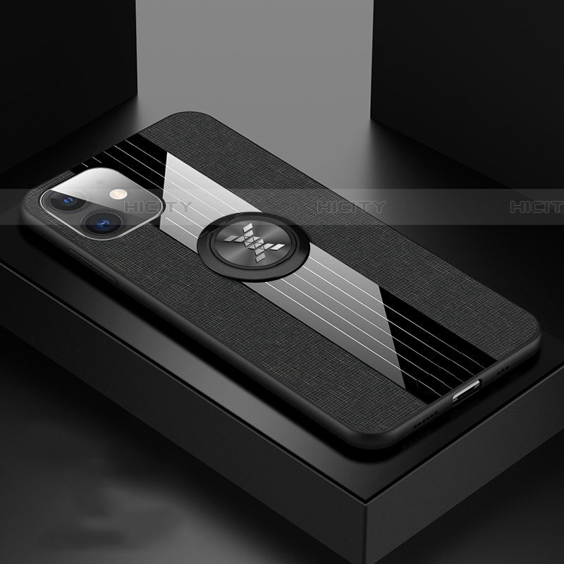Funda Silicona Carcasa Ultrafina Goma con Magnetico Anillo de dedo Soporte T03 para Apple iPhone 11 Negro