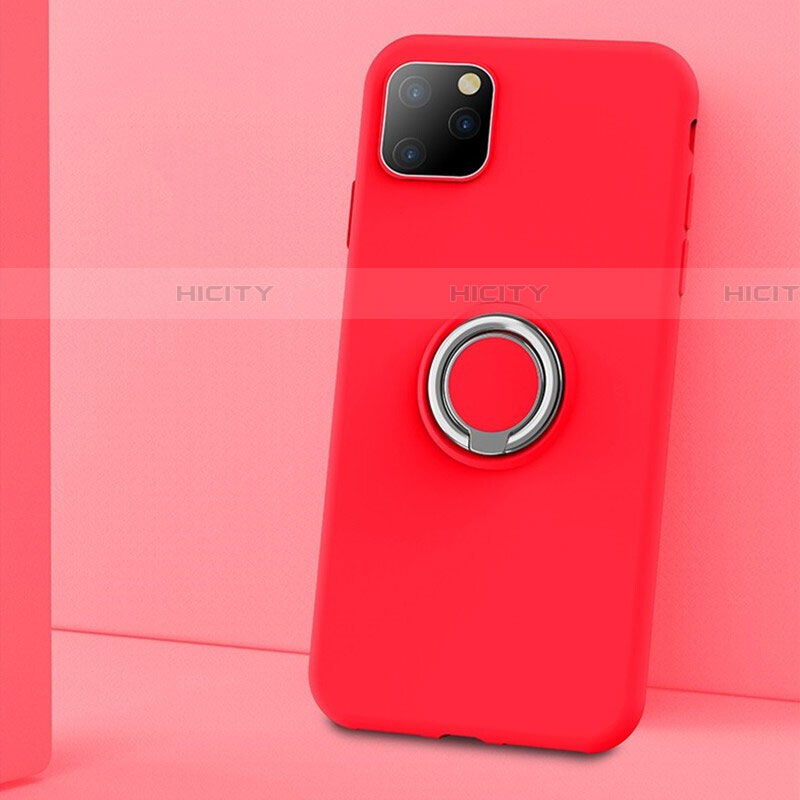 Funda Silicona Carcasa Ultrafina Goma con Magnetico Anillo de dedo Soporte T03 para Apple iPhone 11 Pro Max Rojo