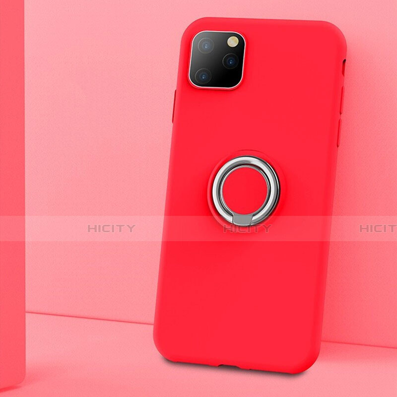 Funda Silicona Carcasa Ultrafina Goma con Magnetico Anillo de dedo Soporte T03 para Apple iPhone 11 Pro Rojo