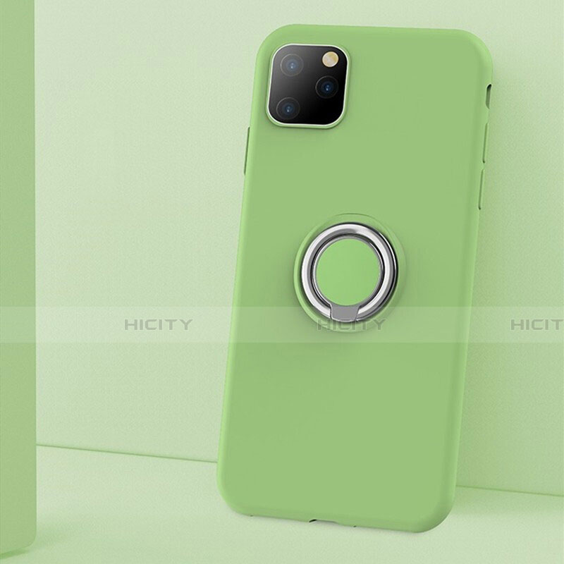 Funda Silicona Carcasa Ultrafina Goma con Magnetico Anillo de dedo Soporte T03 para Apple iPhone 11 Pro Verde