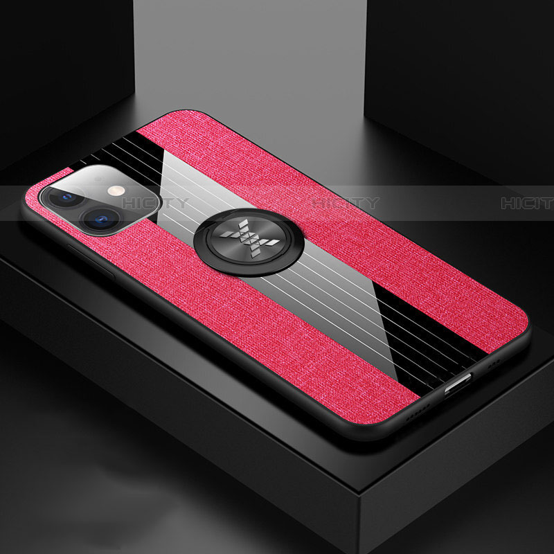 Funda Silicona Carcasa Ultrafina Goma con Magnetico Anillo de dedo Soporte T03 para Apple iPhone 11 Rosa Roja