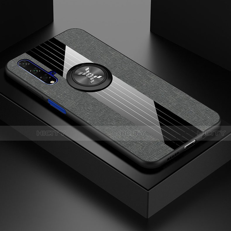 Funda Silicona Carcasa Ultrafina Goma con Magnetico Anillo de dedo Soporte T03 para Huawei Honor 20 Gris