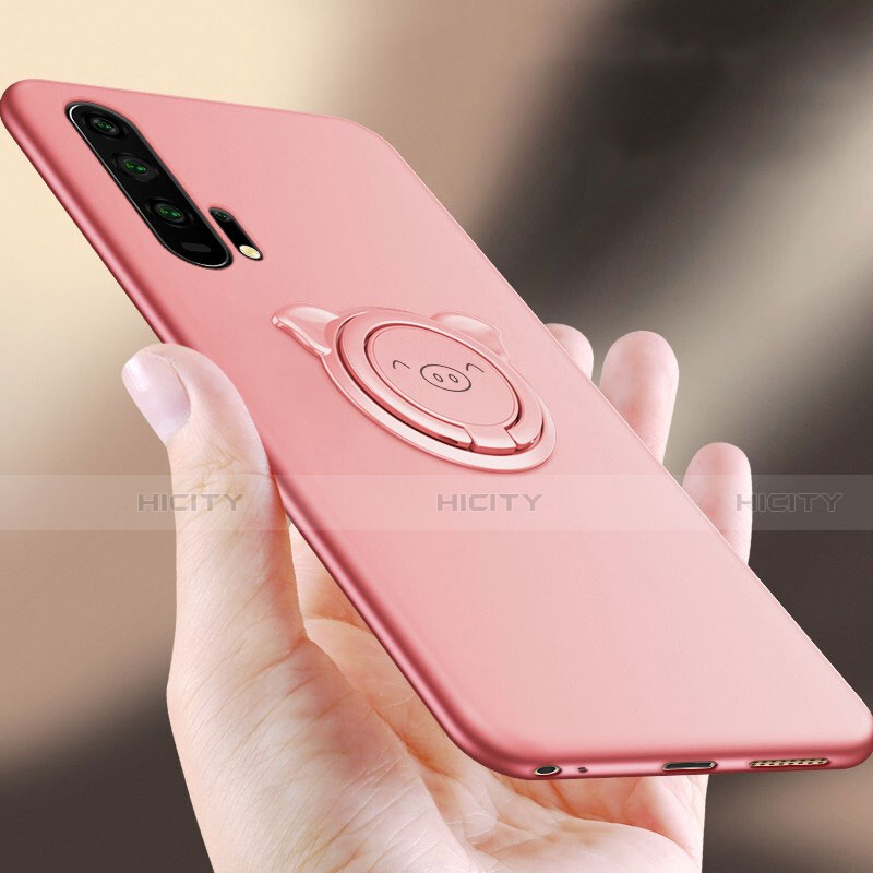 Funda Silicona Carcasa Ultrafina Goma con Magnetico Anillo de dedo Soporte T03 para Huawei Honor 20 Pro Rosa