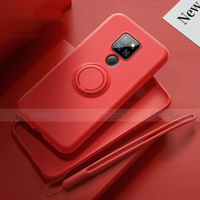 Funda Silicona Carcasa Ultrafina Goma con Magnetico Anillo de dedo Soporte T03 para Huawei Mate 20 Rojo