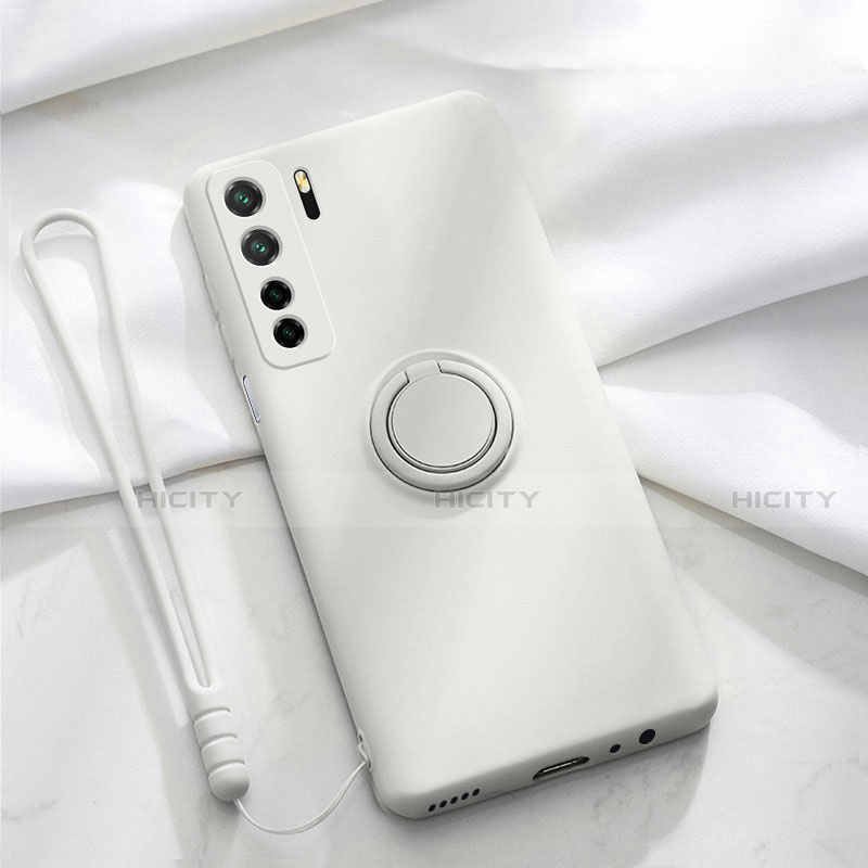 Funda Silicona Carcasa Ultrafina Goma con Magnetico Anillo de dedo Soporte T03 para Huawei Nova 7 SE 5G