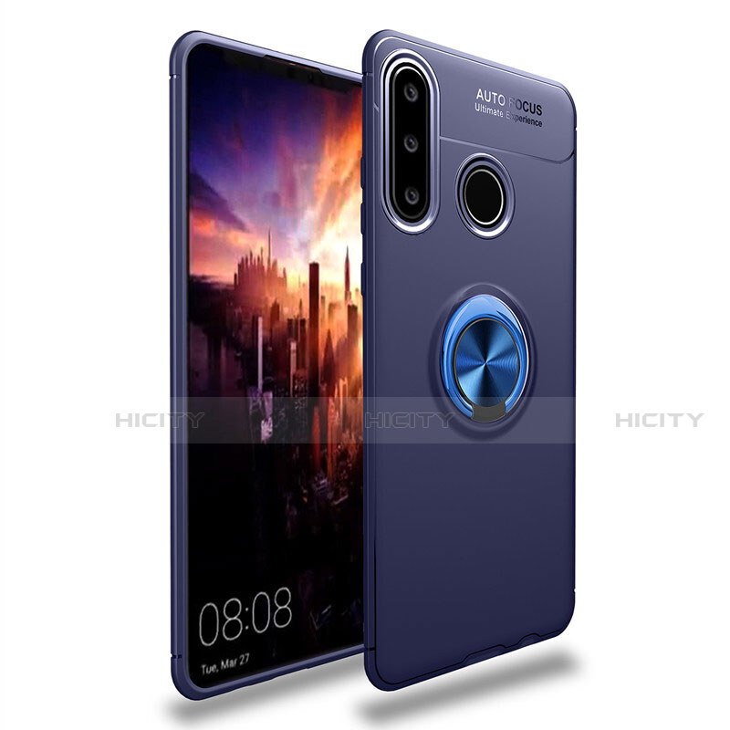 Funda Silicona Carcasa Ultrafina Goma con Magnetico Anillo de dedo Soporte T03 para Huawei P30 Lite New Edition Azul