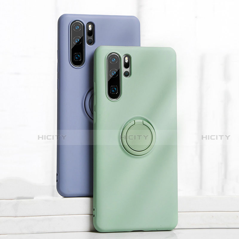 Funda Silicona Carcasa Ultrafina Goma con Magnetico Anillo de dedo Soporte T03 para Huawei P30 Pro