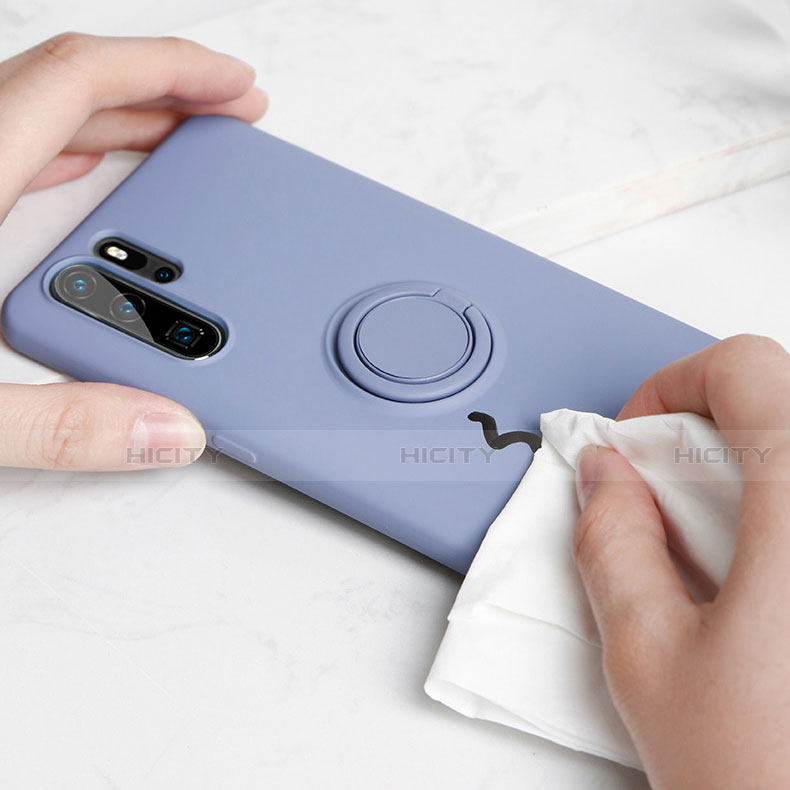 Funda Silicona Carcasa Ultrafina Goma con Magnetico Anillo de dedo Soporte T03 para Huawei P30 Pro New Edition