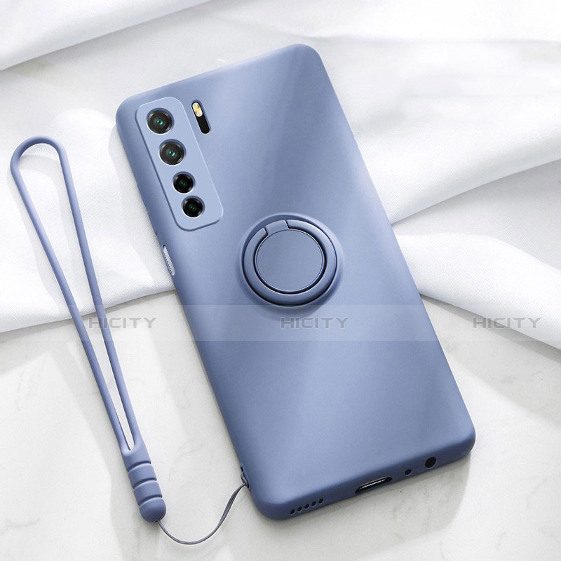 Funda Silicona Carcasa Ultrafina Goma con Magnetico Anillo de dedo Soporte T03 para Huawei P40 Lite 5G Morado