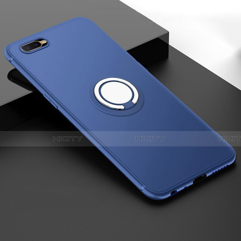 Funda Silicona Carcasa Ultrafina Goma con Magnetico Anillo de dedo Soporte T03 para Oppo K1 Azul