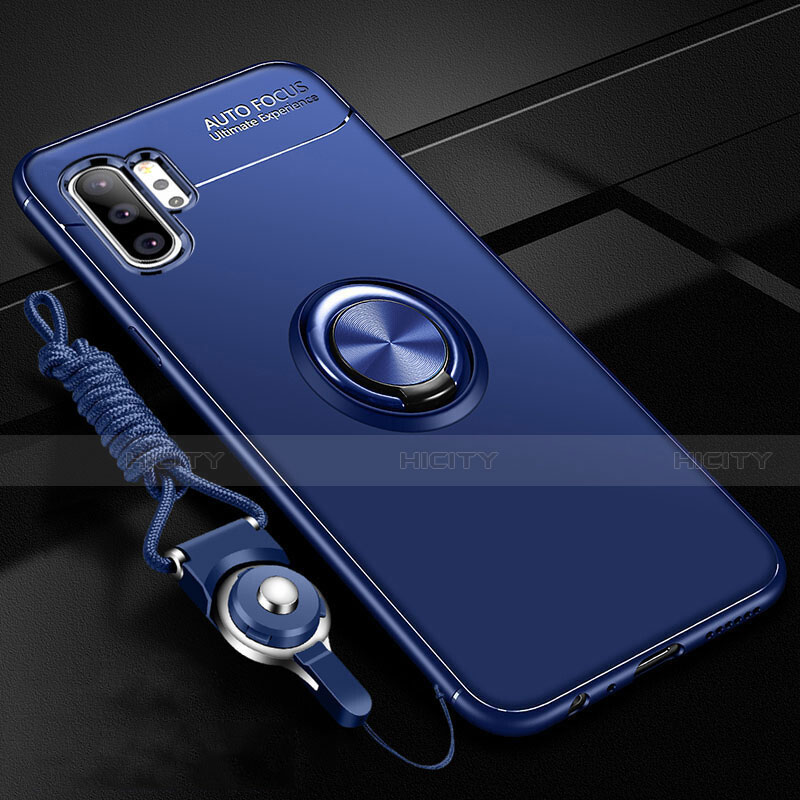 Funda Silicona Carcasa Ultrafina Goma con Magnetico Anillo de dedo Soporte T03 para Samsung Galaxy Note 10 Plus 5G Azul