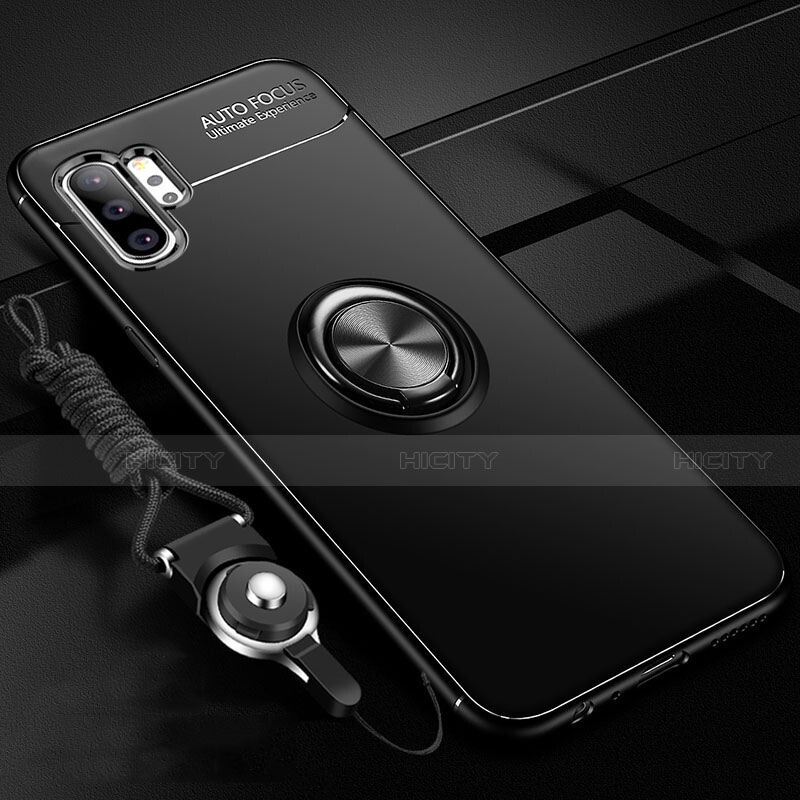 Funda Silicona Carcasa Ultrafina Goma con Magnetico Anillo de dedo Soporte T03 para Samsung Galaxy Note 10 Plus 5G Negro