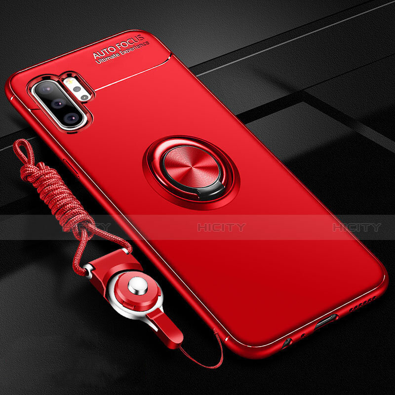 Funda Silicona Carcasa Ultrafina Goma con Magnetico Anillo de dedo Soporte T03 para Samsung Galaxy Note 10 Plus 5G Rojo