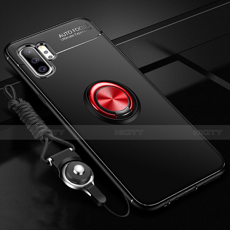 Funda Silicona Carcasa Ultrafina Goma con Magnetico Anillo de dedo Soporte T03 para Samsung Galaxy Note 10 Plus Rojo y Negro