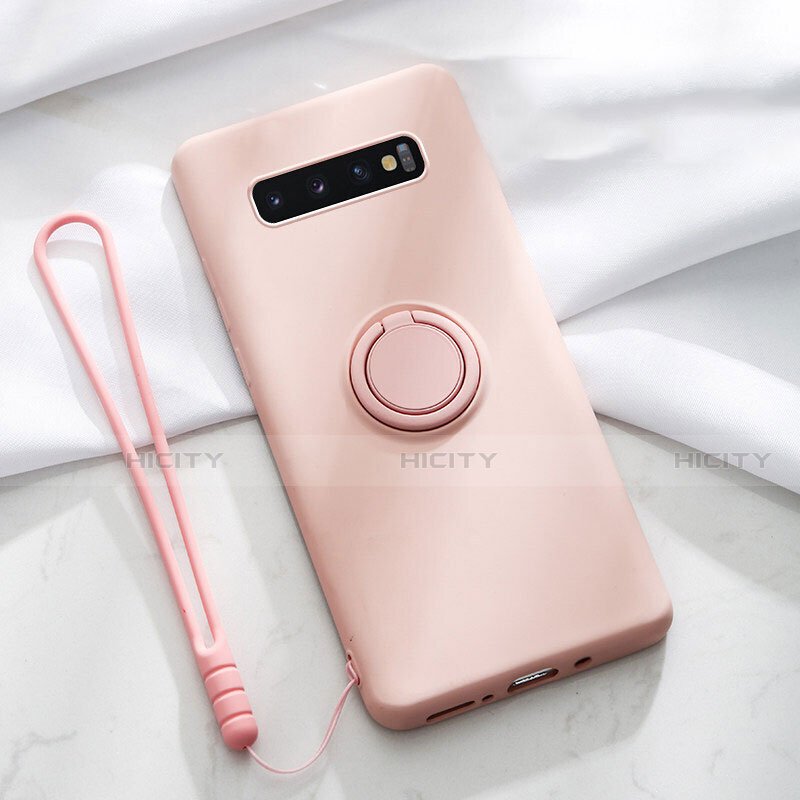 Funda Silicona Carcasa Ultrafina Goma con Magnetico Anillo de dedo Soporte T03 para Samsung Galaxy S10 Plus Rosa