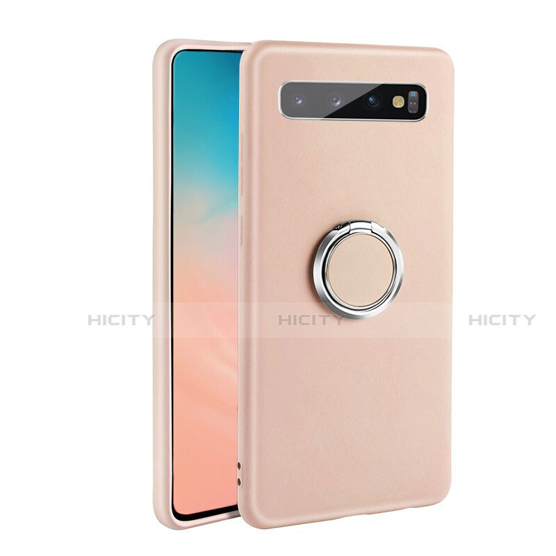 Funda Silicona Carcasa Ultrafina Goma con Magnetico Anillo de dedo Soporte T03 para Samsung Galaxy S10 Rosa