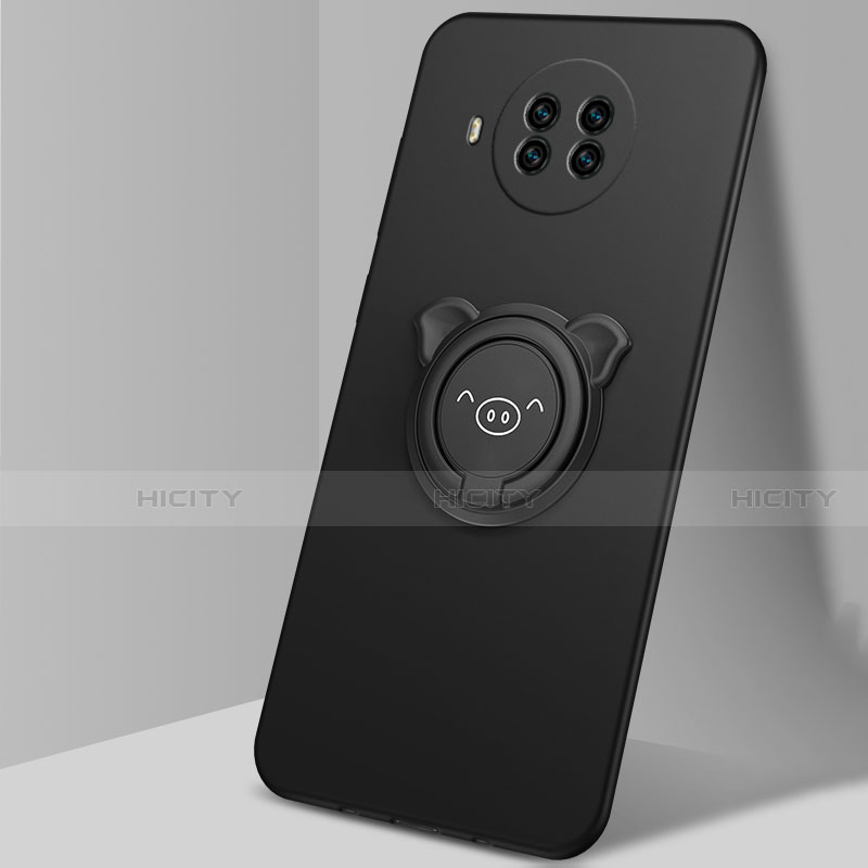 Funda Silicona Carcasa Ultrafina Goma con Magnetico Anillo de dedo Soporte T03 para Xiaomi Mi 10T Lite 5G Negro