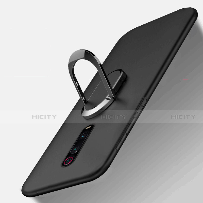 Funda Silicona Carcasa Ultrafina Goma con Magnetico Anillo de dedo Soporte T03 para Xiaomi Mi 9T Pro Negro