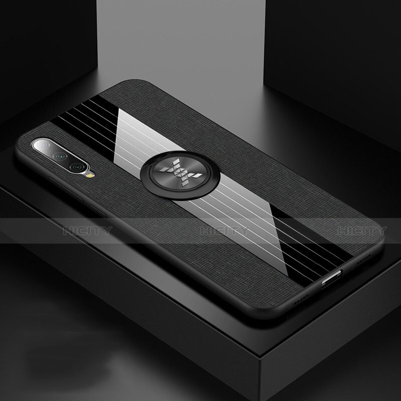 Funda Silicona Carcasa Ultrafina Goma con Magnetico Anillo de dedo Soporte T03 para Xiaomi Mi A3 Negro