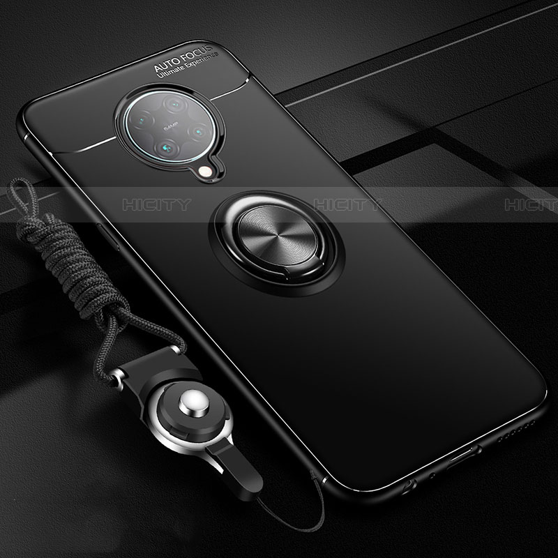 Funda Silicona Carcasa Ultrafina Goma con Magnetico Anillo de dedo Soporte T03 para Xiaomi Redmi K30 Pro 5G Negro