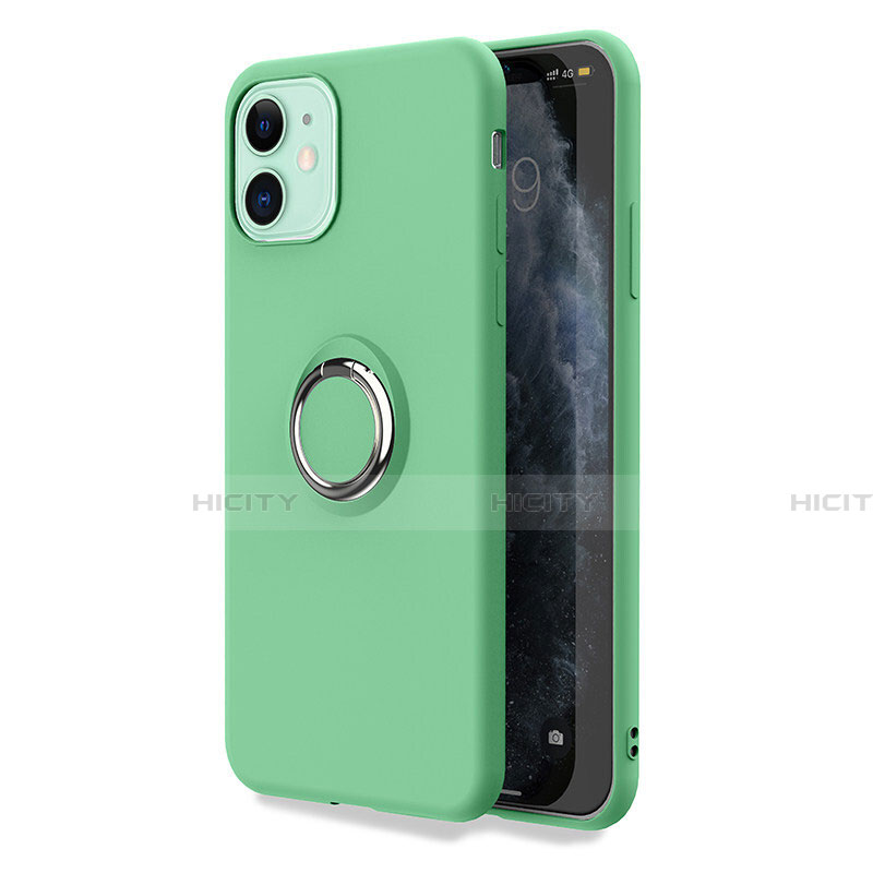 Funda Silicona Carcasa Ultrafina Goma con Magnetico Anillo de dedo Soporte T04 para Apple iPhone 11 Verde