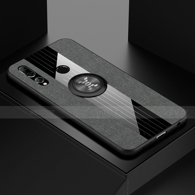 Funda Silicona Carcasa Ultrafina Goma con Magnetico Anillo de dedo Soporte T04 para Huawei Honor 20 Lite Gris Oscuro